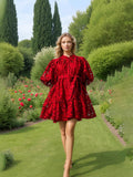 Dadizhimu Retro Court Dress 2025 Spring New Single-Dbutton Printing Lace With Waist-Skinny Dress Woman