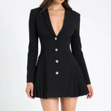 Dadizhimu Sexy Dress High-End Feminine V-Neck Long-Sleeved Suit Temperament Tender Waist Dress Dress Dress Women's Dress