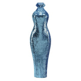 Dadizhimu Sexy Babes Beads Bag Ass Women's Hanging Neck Dress Open-Fork Lily Dress Dress