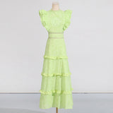 Dadizhimu Holiday Dress 2025 New Sleeveless High-Waist Embroidery Design Solid Color Round Collar Long Dress
