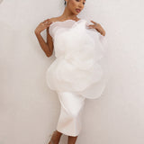 Dadizhimu High-End Oblique Shoulder Decor Flower Dress Female White Wedding Dress Long Model