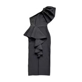 Dadizhimu Women's Dress One Shoulder Lotus Side Tight Fashion Long Dress Sexy Open Bandid Dress