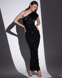 Dadizhimu Women's Dress Slanted Shoulder-Sling Banded Evening Dress