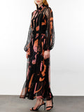 Dadizhimu Temperament Waist Display Thin Dress 2025 New Collar Printing Design Lace Long Dress Dress Women's Summer