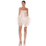 Dadizhimu Temperament High-End Breast-Wearing Sticker Wearing Fish Bone Skirt Sexy Pendend Mesh Bubble Dress Woman