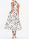 Dadizhimu Feel Dress Women 2025 New High-Necked Sleeveless Design Bow Wave Dot Long Skirt