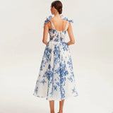 Dadizhimu Fashion Sexy Print Sling Skirt Crumm Flower Back Strap Women's High-End Swing Dress
