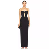 Dadizhimu Women's Twisted Tweed Tweed Dress Black Leaky Back Bra Long Dress Small Design Hollow Dress