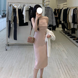 Dadizhimu Temperament Elegant Woman Body-Bodying And Hip-A-Word Shoulder-Wielt Dress Women's Banquet French Bag Hip Dress