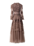 Dadizhimu And Autumn 2024 New Round Collar Retro Embroidery Weaving Mesh Wood Ear Heavy Industry Dress Dress Dress Woman
