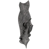 Dadizhimu Fashion Sexy Beads Smeared Breasts Mid-Smeared High-End Hem Leaf Party Small Dress Dress Dress Dress