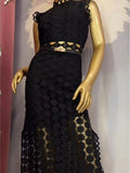 Dadizhimu Sexy Hollow Water-Soluble Flower Body Sleeveless Fork Short-Sleeved Dress Long Dress New Spring And Summer