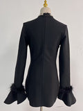 Dadizhimu Elegant Spring 2025 New Fashion Half-High-Necked Diamond Horn Sleeves With Dress Woman