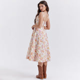 Dadizhimu Women's Spring Female Fish Bone Slings Broken Flower Dress Body Open Fork Long Skirt