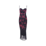 Dadizhimu Women's New Print Sling Dress Girl Body Show Backpack Fishtail Skirt Dress Evening Dress