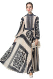 Dadizhimu Early Spring New Round Neck Lantern Sleeve Retro Black Print Waist 100 Folded Dress Dress Dress French