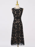 Dadizhimu Temperament Heavy Industry High-End Long Dress 2025 New Fashion Lace Flowers Sleeveless Round Collar Dress Women