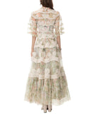 Dadizhimu 2024 New Short Sleeves Vintage Printed Yarn Ear Printed Dress Dress Dress