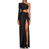 Dadizhimu Famous Party Dress 2025 New Oblique Shoulder Collar Unilateral Sleeve Side Leakage Design Long Dress