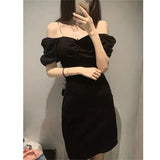 Dadizhimu Spring And Summer Small Shoulder Collarbone Shoulder Dress Hepburn Hottie Wearing Slings Pure Lust Wind