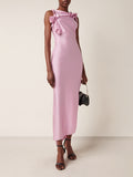 Dadizhimu Style Style Sleeveless Dress 2025 New Irregular Splicing Three-Dimensional Flowers Long Open Fork Dress Woman