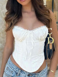 Dadizhimu Women's Lace Splicing Strap Short Irregular Sexy Blouse Tat Lady Sling Vest