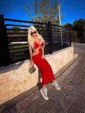 Dadizhimu Hottie Sexy Bag Hip Dress Metal Ring Hanging Neck Sling Bare Back Hollow Bandage Dress Dress Dress