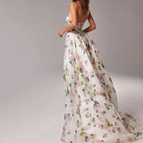 Dadizhimu Print Wrapped Braided Strap Dress Woman Fashion Floral Open Fork Long Dress