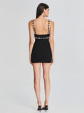 Dadizhimu Quality Sexy Sling V-Neck Diamond Banded Dress Heavy Industry Babes Dating Little Black Dress