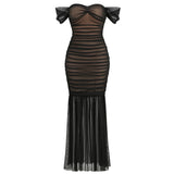 Dadizhimu Summer Shoulder-To-Shoulder Tanned Tauze High-End Women's Sexy Temperament Yarn Party Dress