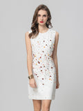 Dadizhimu 2025 New Round-Necked Vest Dress Order Diamond Shell Dress Dress Lend-Lovy Elegant White