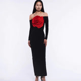 Dadizhimu Sexy Bosom Long Dress Body-Dexing Fashion Decoration Flower Opening Dress Dress Woman