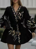 Dadizhimu 2025 French Retro Dark Wind Heavy Industry Embroidered Wheat Ears Design Velvet Long Sleeve Dress Dress Dress Woman