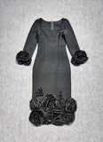 Dadizhimu Women's Dress Round-Neck Three-Dimensional Flowers Drill Body-In-Body-Brows With Evening Dress