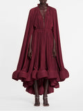 Dadizhimu Luxury Cape Dress 2025 New Sexy Fashion V-Necked Leaf-Side Temperament Dress Dress Dress