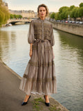 Dadizhimu Retro Style Long-Sleeved Dress Woman 2025 Spring New Splicing Hollow High-End Feeling Slimy Dress