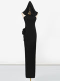 Dadizhimu Wind Hanging Neck Dress Dress 2025 New Niche Metal Buckle Decoration Slimming Long Dress Woman