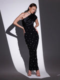 Dadizhimu Women's Dress Slanted Shoulder-Sling Banded Evening Dress