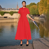 Dadizhimu Dress High Sense 2025 Spring New Fashion Simple Collar Short Sleeves Long Skirt Women's Tide