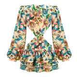 Dadizhimu High-End Women's Clothing Deep V Pile Sleeve Sexy Skirt Temperament Hollow Elegant Dress