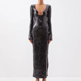 Dadizhimu Women's Fashion Sexy Thighs Horn Sleeve Skirt Under The Fork Dress Dress Dress Woman