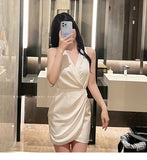 Dadizhimu New Long-Sleeved French Temperament Design Small Silk And Satin Noodle Folds To Collect Thin Dress Women