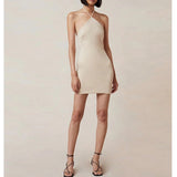 Dadizhimu Pure-Temperament Niche Design Elastic Waist-Buffed Ass Hanging Neck-Sluffed Dress
