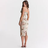 Dadizhimu Women's New Sexy Lace Sling Skirt Bare Backpack Temperament High-Waisted Mid-Loan Dress Printed Dress Woman