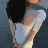 Dadizhimu Temperament White Bows And Shoulders Sexy Annual Simple Elegant Dress Bodybling Buffet Dress Dress With