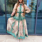 Dadizhimu Dress Spring 2025 New Fashion V-Neck Retro Print High-Rise High-Rise Dress Woman Trend