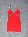 Dadizhimu Quality Sexy Sling V-Neck Diamond Banded Dress Heavy Industry Babes Dating Little Black Dress