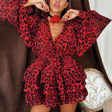 Dadizhimu Printing Design Dress 2025 New Collar Tie With Waist Thin Leopard Dress Woman