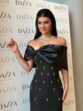 Dadizhimu Women Thin Dress Dress Dress Water-Drilled Shoulder Elegant Temperament Banded Evening Dress