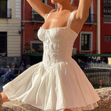 Dadizhimu Women's Lace Splicing Sling Skirt To Close The Back Of The Small Dress Pure Wind White Dress Woman